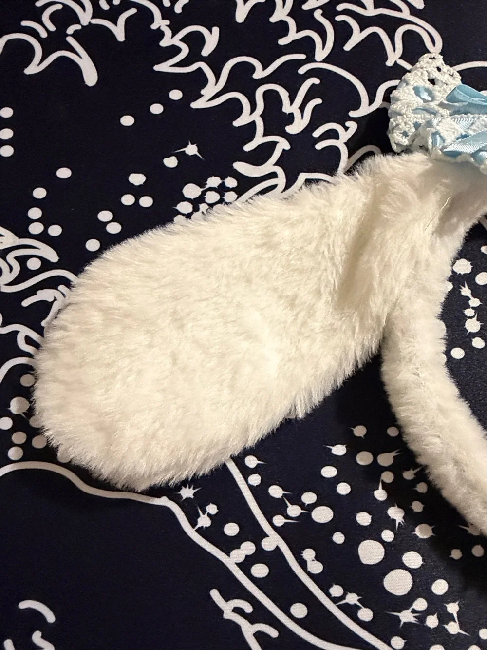 Cinnamoroll White Plush Bunny Ear Headband with Blue Lace Bow